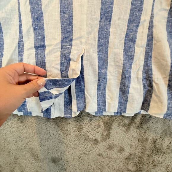 NWT Karen Kane Linen Blue White Stripe Santorini Ruched Sleeve Jacket Blazer L - Picture 6 of 14